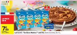 Carrefour Lait U.H.T. De Bons Matins ! LACTEL Demi-écrémé, 8 x 1 L offre