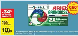 Carrefour Lessive capsules ARIEL PODS GRANDIOSE offre