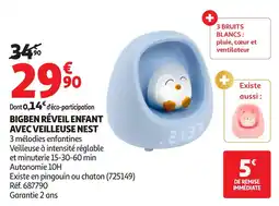 Auchan Bigben réveil enfant avec veilleuse nest offre