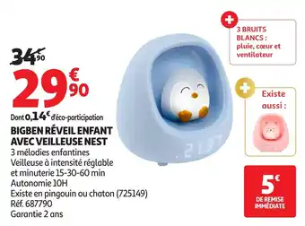 Auchan Bigben réveil enfant avec veilleuse nest offre