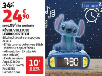 Auchan Réveil veilleuse lexibook stitch offre