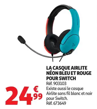 Auchan La casque airlite néon bleu et rouge pour switch offre