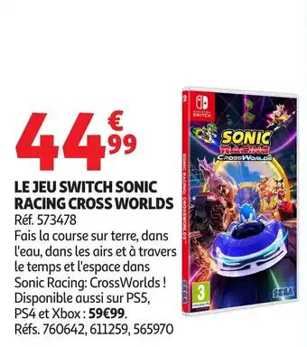 Auchan Le jeu switch sonic racing cross worlds offre