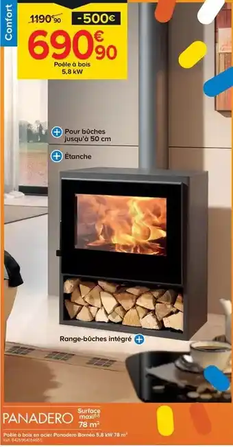Panadero - poele a bois en acier borneo 5,8 kw 78 m2