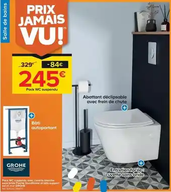 Grohe - pack wc suspendu blanc cuvette sans bride fuerte et bâti-support sol et mur