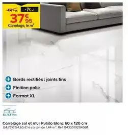 Trafic Carrelage sol et mur pulido blanc 60 x 120 cm offre