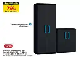 Trafic Keter - armoires quadra bleu haute l. 68 x h. 166 x p. 39 cm + basse l. 68 x h. 83 x p. 39 cm offre