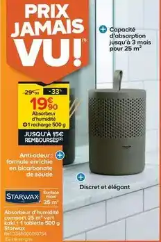 Trafic Starwax - absorbeur d'humidité compact 25m² vert kaki + 1 tablette 500g offre