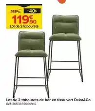 Trafic Deko&co - lot de 2 tabourets de bar en tissu vert offre