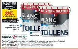 Trafic Tollens - peinture(d) ultra couvrant murs, plafonds et boiseries mat blanc 10l+20% gratuit offre