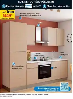 Trafic Cuisine complète montée all in carla imitation chêne l. 255 cm avec électroménager offre