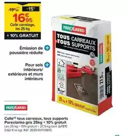 Trafic Parexlanko - colle tous carreaux, tous supports gris 25kg + 10% gratuit offre