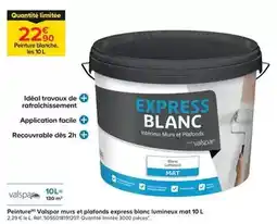 Trafic Valspar - peinture(d) valspar murs et plafonds express blanc lumineux mat 10 l offre