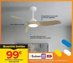 Trafic Sulion - ventilateur plafond à led effet bois 3400 lm 21 w ip20 ø 107 cm offre