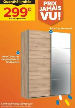 Trafic Armoire penderie portes coulissantes effet chêne et miroir l. 150 x h. 200 x ep. 57 cm offre