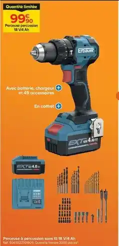Trafic Erbauer - perceuse a percussion sans fil 18 v/4 ah offre