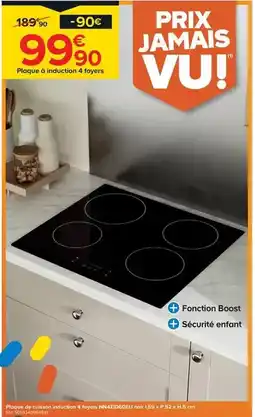 Trafic Plaque de cuisson induction 4 foyers nn4zid60eu noir l.59 x p.52 x h.5 cm offre