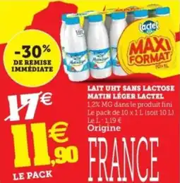 Hyper U Lait uht sans lactose matin léger lactel offre