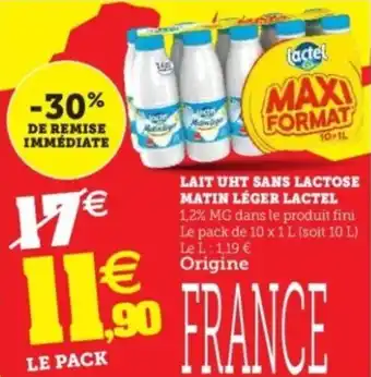 Lait uht sans lactose matin léger lactel