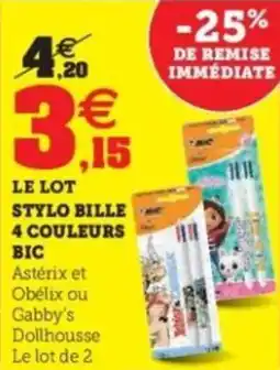 Hyper U Stylo bille 4 couleurs bic offre