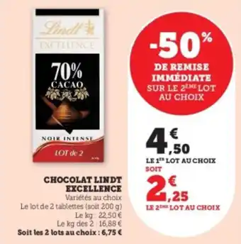 Super U Chocolat lindt excellence offre