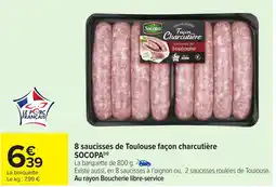 Carrefour Market SOCOPA 8 saucisses de Toulouse façon charcutière offre