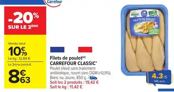 Carrefour Market CARREFOUR CLASSIC Filets de poulet offre