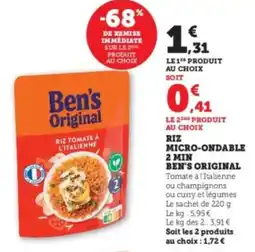 Super U Riz micro-ondable 2 min ben's original offre