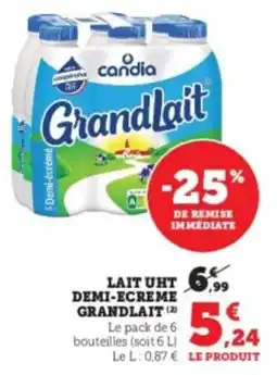 Super U Lait uht demi-ecreme grandlait offre