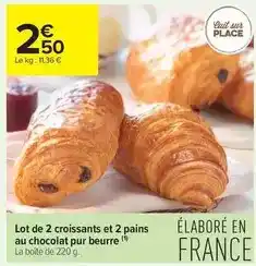 Carrefour Drive Lot de 2 croissants et 2 pains au chocolat pur beurre offre