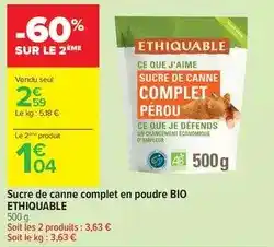 Carrefour Drive Ethiquable - sucre de canne complet en poudre bio offre