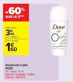 Carrefour Drive Dove - déodorant à bille offre