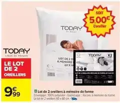 Carrefour Lot de 2 oreillers à mémoire de forme offre