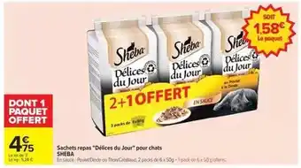 Carrefour Sheba - sachets repas délices du jour pour chats offre
