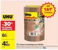 Carrefour Uhu - 3 rubans d'emballage brun offre