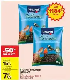 Carrefour Vitakraft - graines de tournesol offre