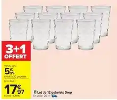 Carrefour Lot de 12 gobelets drop offre