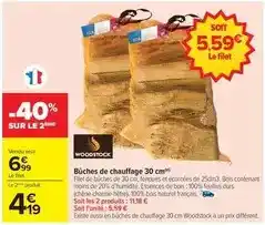Carrefour Woodstock - bûches de chauffage 30 cm offre
