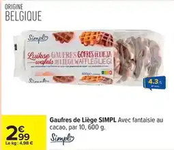 Carrefour Simply - gaufres de liège avec fantaisie au cacao offre