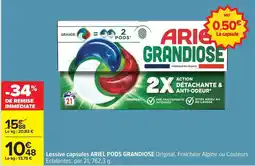 Carrefour Ariel - lessive capsules pods grandiose original, fraîcheur alpine ou couleurs eclairants offre