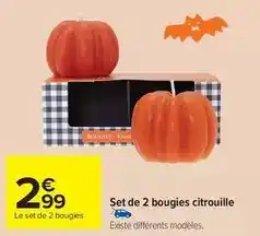 Carrefour Set de 2 bougies citrouille offre