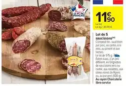 Carrefour Lot de 5 saucissons offre