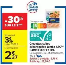 Carrefour Carrefour - crevettes cuites décortiquées jumbo asc offre