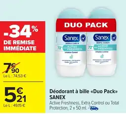Carrefour Market SANEX Déodorant à bille <<Duo Pack»> offre