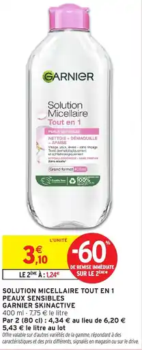 Intermarché Solution micellaire tout en 1 peaux sensibles garnier skinactive offre