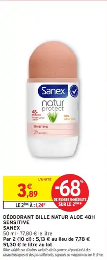 Intermarché Déodorant bille natur aloe 48h sensitive sanex offre