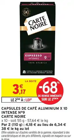 Intermarché Capsules de café aluminium x 10 intense n°9 carte noire offre
