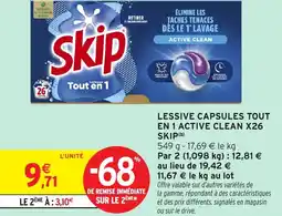 Intermarché Lessive capsules tout en 1 active clean x26 skip offre