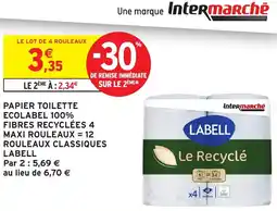 Intermarché Papier toilette ecolabel 100% fibres recyclées 4 maxi rouleaux = 12 rouleaux classiques labell offre