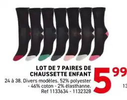 Trafic Lot de 7 paires de chaussette enfant offre